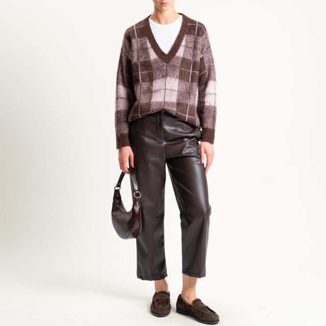 Vicolo-Maglia scollo a v fantasia misto lana - moro/rosa