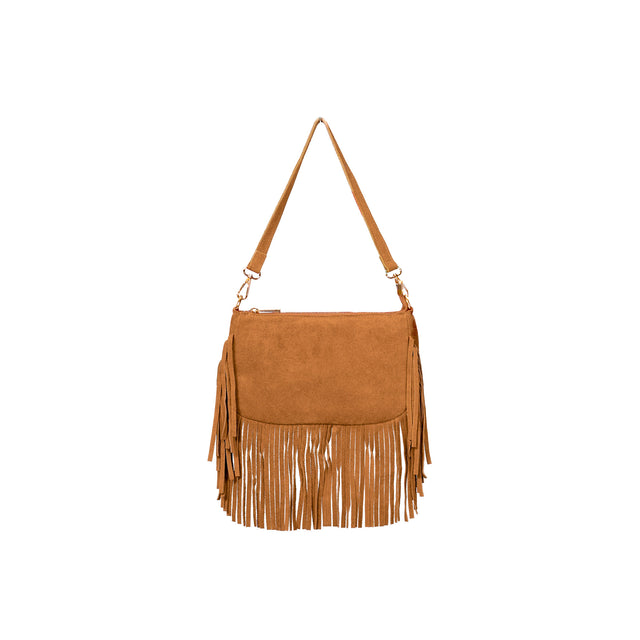 W by Whitemood-Borsa scamosciata con frange - cammello