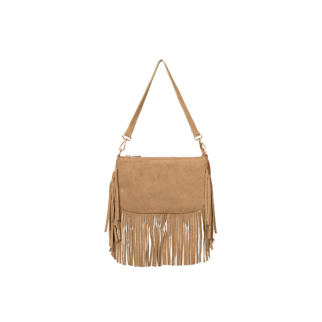 W by Whitemood-Borsa scamosciata con frange - sand