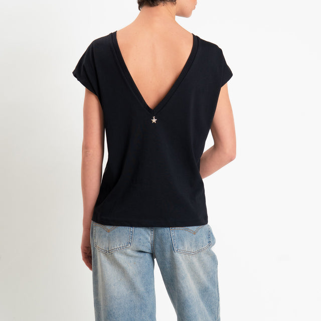 Souvenir-T-shirt scollo v dietro - nero