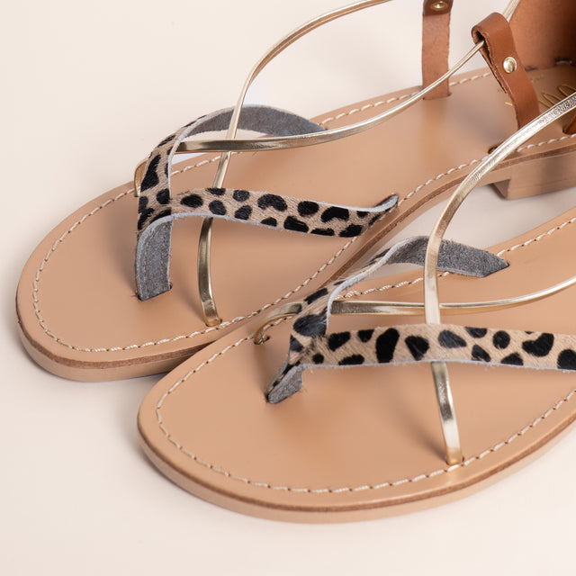 Ovyè-Sandalo alla schiava con inserto cavallino - maculato/beige