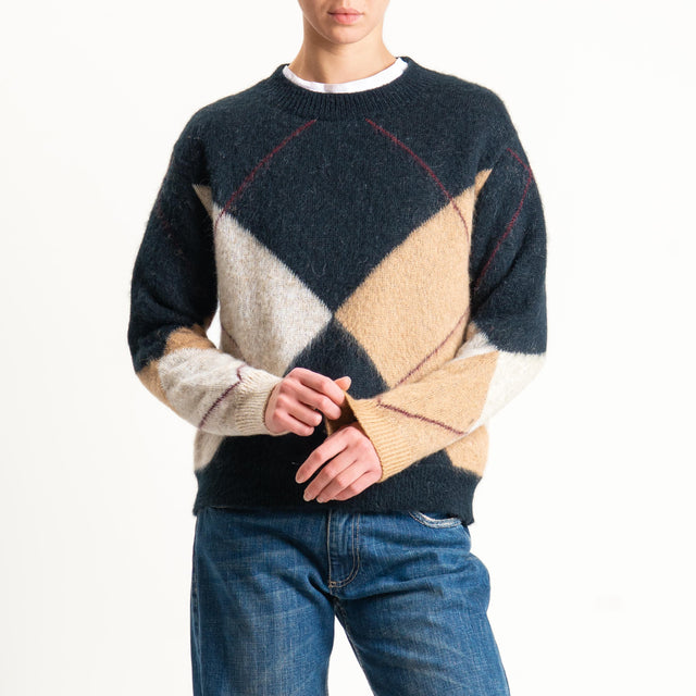 Motel-Maglia rombi misto alpaca - nero/camel/burro