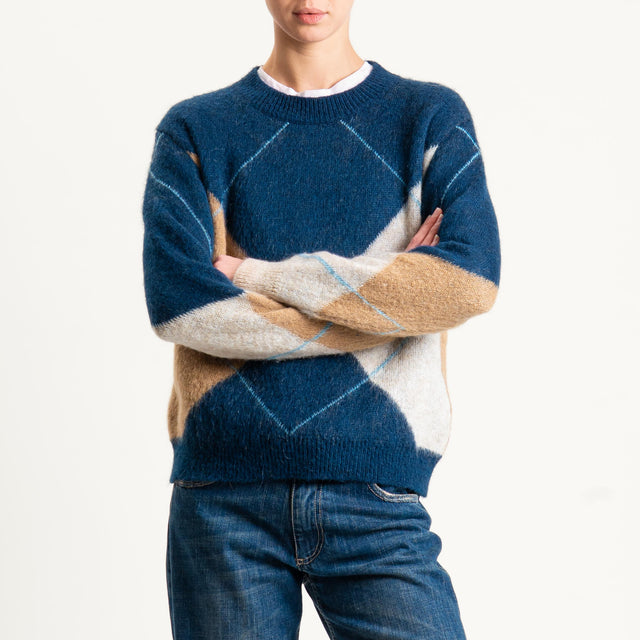 Motel-Maglia rombi misto alpaca - blu/camel/burro