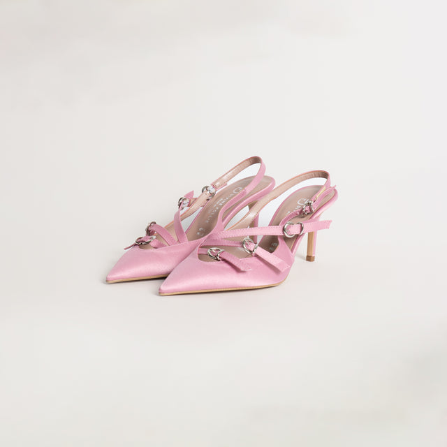 Divine Follie-Slingback raso tre fibbie - rosa