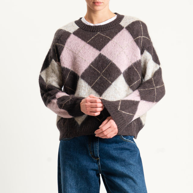 Motel-Maglia mohair rombi con spalline - moro/naturale/rosa