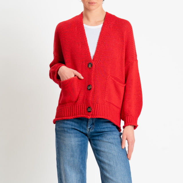 Vicolo-Cardigan bottoni con tasche - rosso