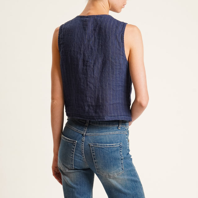 Zeroassoluto-Gilet GRACE gessato 100%LIN con detta - blu