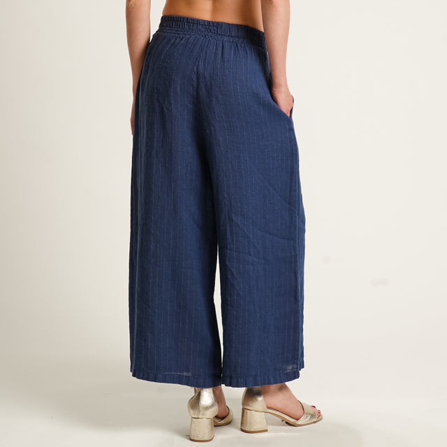 Zeroassoluto-Pantalone PENNY wide leg crop gessato - blu