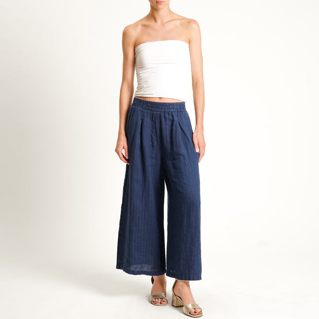 Zeroassoluto-Pantalone PENNY wide leg crop gessato - blu