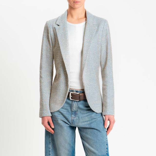 Zeroassoluto-Giacca GRACE bouclè con micro paillettes - celeste/biscotto