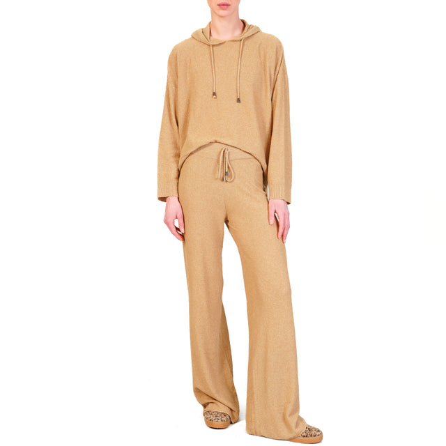 Kontatto-Pantalone in bouclè elasticizzato con coulisse - sand