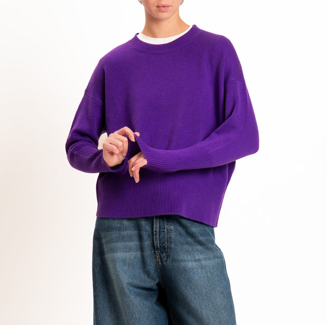 Zeroassoluto-Maglia 100% LANA SOFT bordi a coste - viola