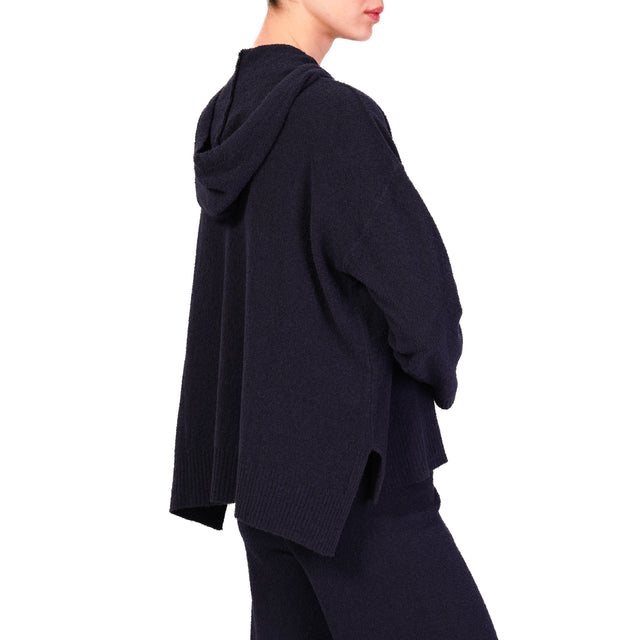 Suéter de bouclé elástico con capucha - Azul
