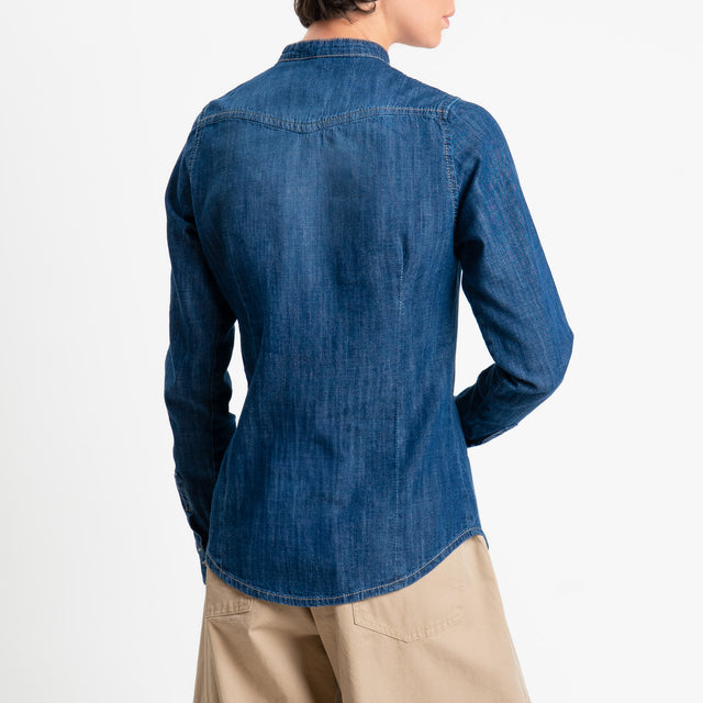 Zeroassoluto-Camicia FILIPPA chambray collo coreana - denim