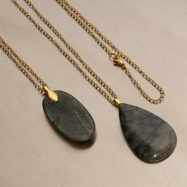 W by Whitemood-Collana pietra LABRADORITE gold - ovale verde