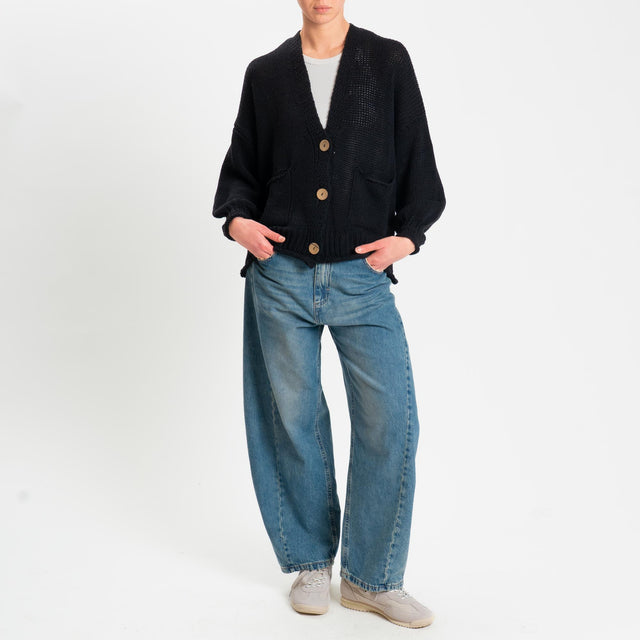 Haveone-Cardigan bottoni con tasche - nero