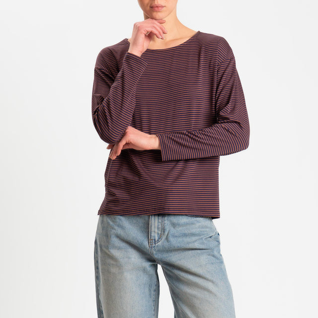 Zeroassoluto-T-shirt CLAUDE righe in jersey di vicosa elasticizzato - blu/tabacco