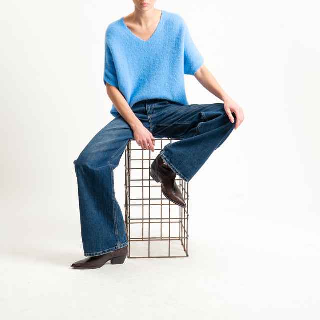 Zeroassoluto-Maglia scollo a v manica scesa BABY ALPACA SUPERFINE ELASTICIZZATA - azzurro