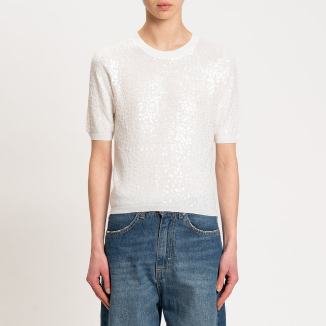 Vicolo-Maglia mezza manica con paillettes - latte