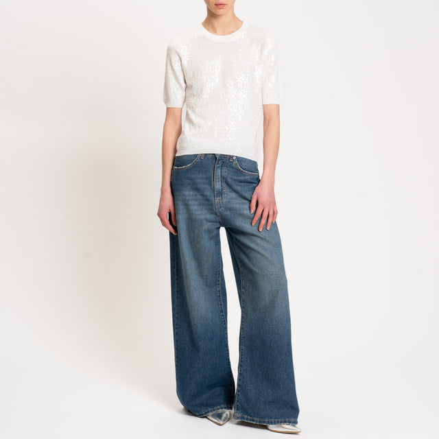 Vicolo-Maglia mezza manica con paillettes - latte