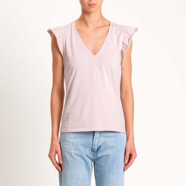 Kontatto-T-shirt scollo v con rouches - nude