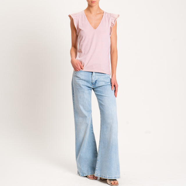 Kontatto-T-shirt scollo v con rouches - nude