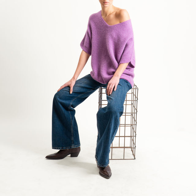 Zeroassoluto-Maglia scollo a v manica scesa BABY ALPACA SUPERFINE ELASTICIZZATA - mauve