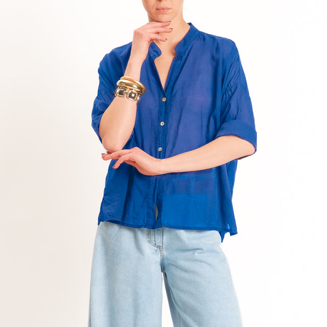 Haveone-Camicia mussola collo coreana - bluette