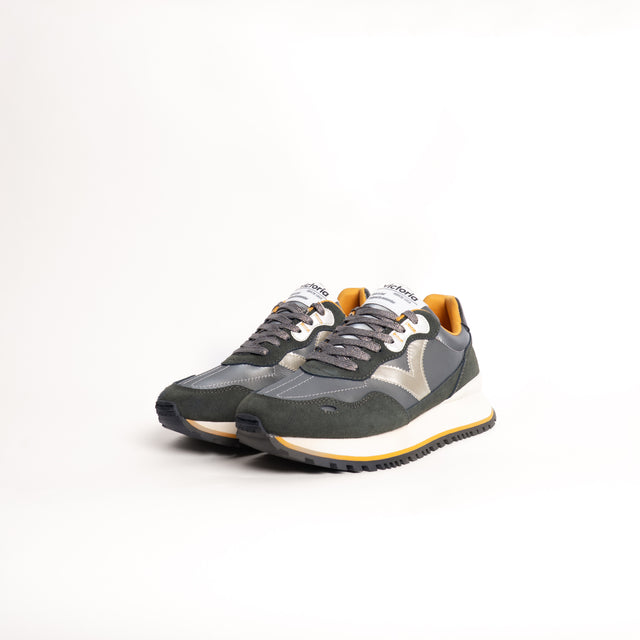 Victoria-Sneakers effetto camoscio e pelle laminat - kaki/piombo