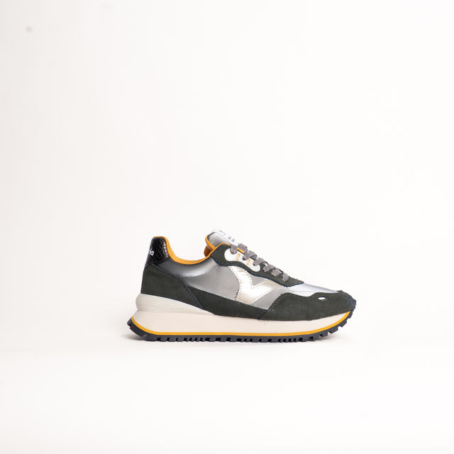 Victoria-Sneakers effetto camoscio e pelle laminat - kaki/piombo