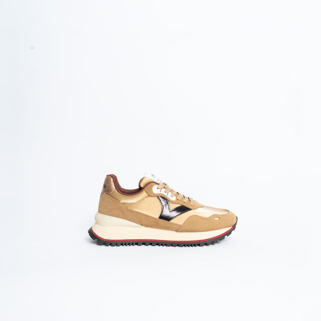 Victoria-Sneakers effetto camoscio e pelle laminat - oro/nero