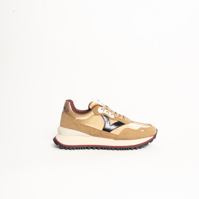 Victoria-Sneakers effetto camoscio e pelle laminat - oro/nero