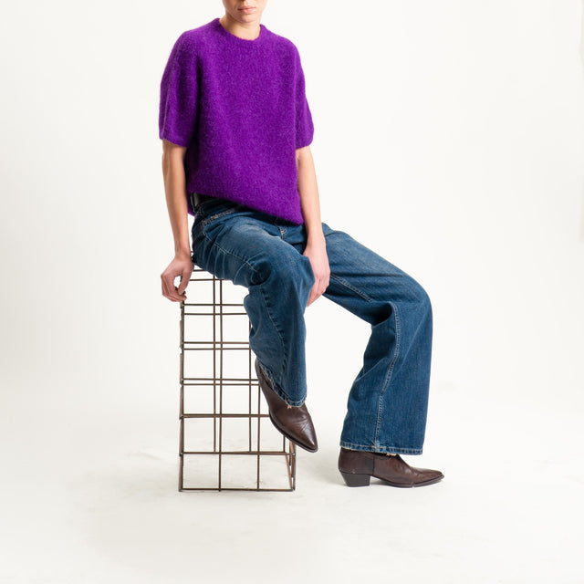 Zeroassoluto-Maglia girocollo mezza manica BABY ALPACA SUPERFINE ELASTICIZZATA - viola