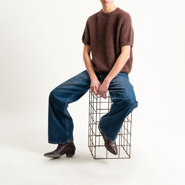 Zeroassoluto-Maglia girocollo mezza manica BABY ALPACA SUPERFINE ELASTICIZZATA - moro