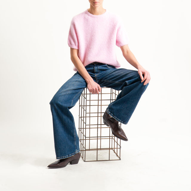 Zeroassoluto-Maglia girocollo mezza manica BABY ALPACA SUPERFINE ELASTICIZZATA - rosa