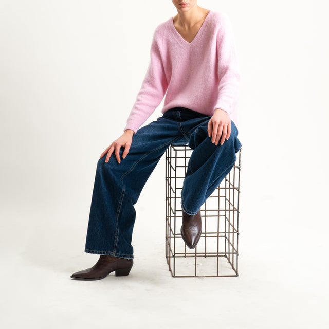 Zeroassoluto-Maglia scollo a v manica scesa BABY ALPACA SUPERFINE ELASTICIZZATA - rosa