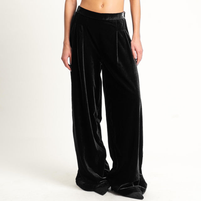 Wu'side-Pantalone velluto elastico dietro - nero