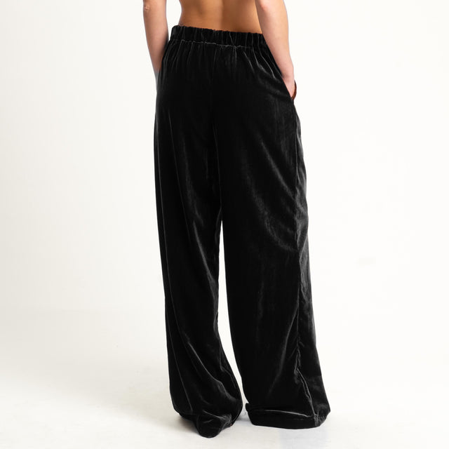 Wu'side-Pantalone velluto elastico dietro - nero