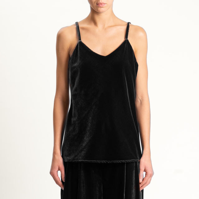 Wu'side-Top velluto con fodera fantasia - nero