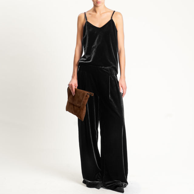 Wu'side-Pantalone velluto elastico dietro - nero