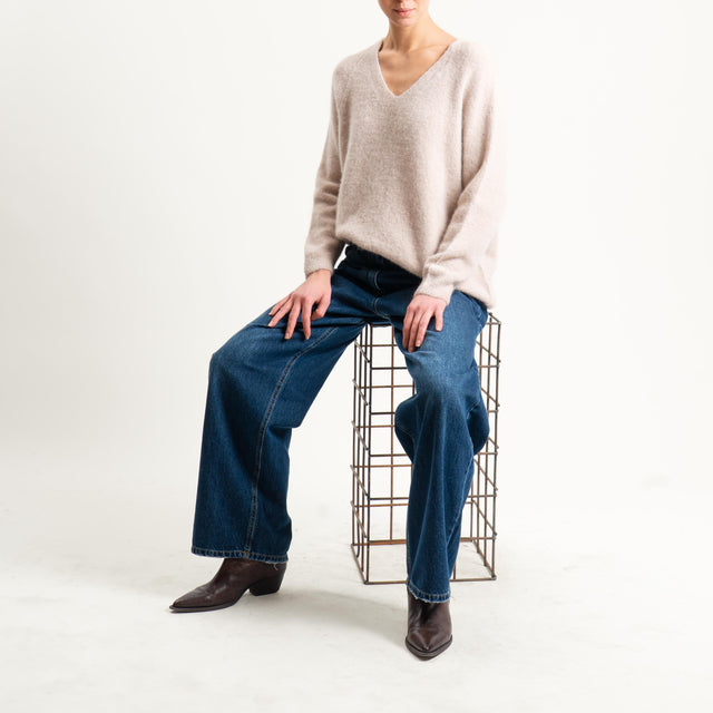 Zeroassoluto-Maglia scollo a v manica scesa BABY ALPACA SUPERFINE ELASTICIZZATA - beige