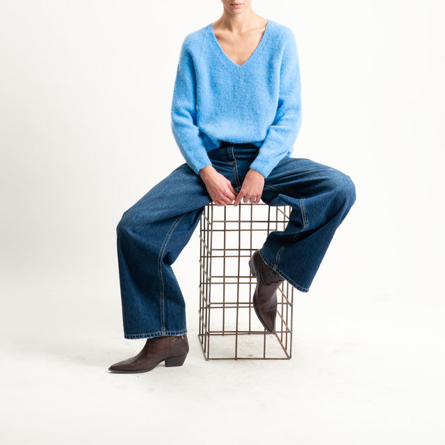 Zeroassoluto-Maglia scollo a v manica scesa BABY ALPACA SUPERFINE ELASTICIZZATA - azzurro