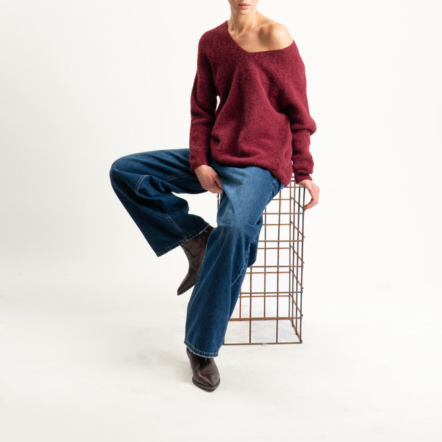 Zeroassoluto-Maglia scollo a v manica scesa BABY ALPACA SUPERFINE ELASTICIZZATA - Bordeaux