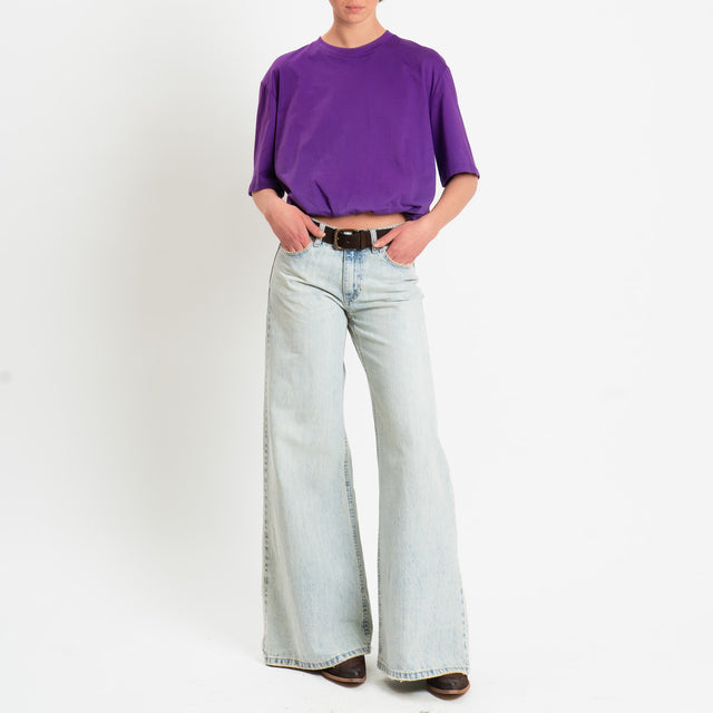 Tensione in-T-shirt girocollo elastico in vita - viola