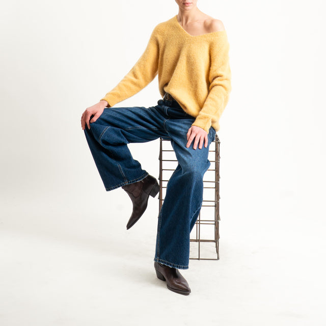 Zeroassoluto-Maglia scollo a v manica scesa BABY ALPACA SUPERFINE ELASTICIZZATA - ocra