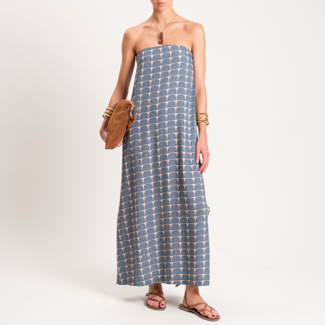 Zeroassoluto-Abito LIDIA a fascia fantasia - geometrica jeans/beige
