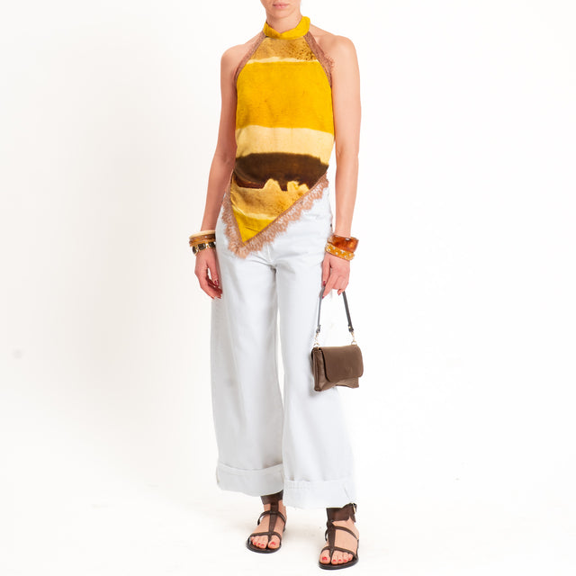 Haveone-Top tie dye con pizzo - senape/moro