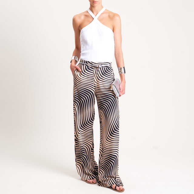 Zeroassoluto-Pantalone LEILA elastico dietro fanta - optical nero/beige