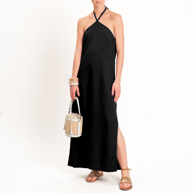 Zeroassoluto-Abito ALISA scollo halter misto lino - nero