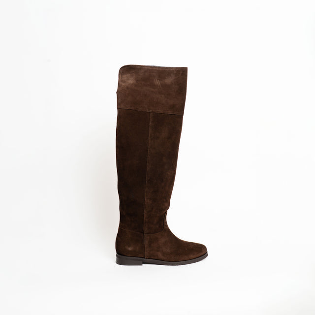 Divine Follie-Stivale in camoscio con zip laterale - moro